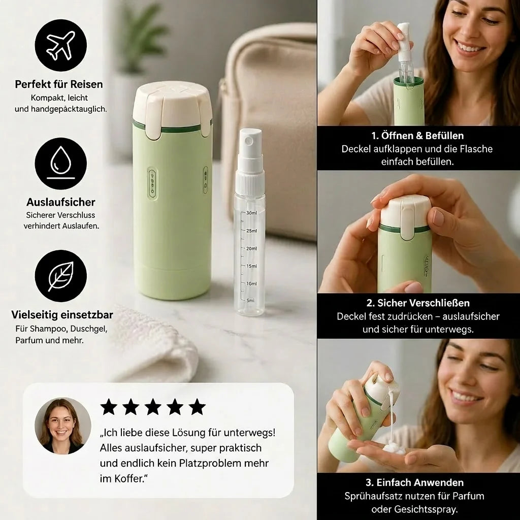 TravelFlask™ – Der kompakte 4-in-1 Reisebehälter für deine Kosmetik