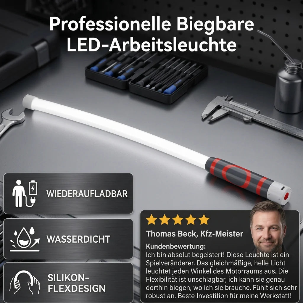 FlexiBeam™ – Die biegbare LED-Arbeitsleuchte mit Magnet- & Hakenfunktion