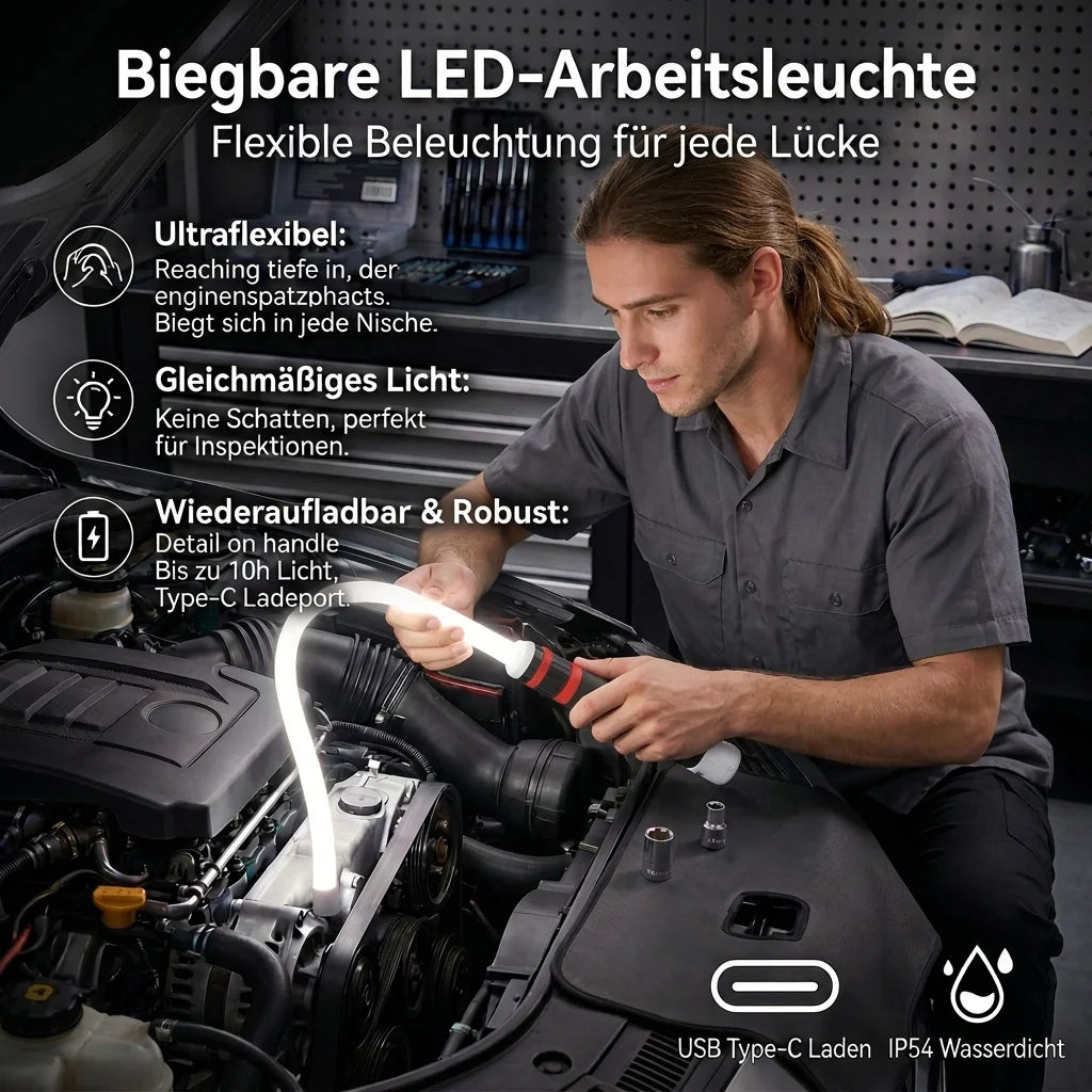 FlexiBeam™ – Die biegbare LED-Arbeitsleuchte mit Magnet- & Hakenfunktion