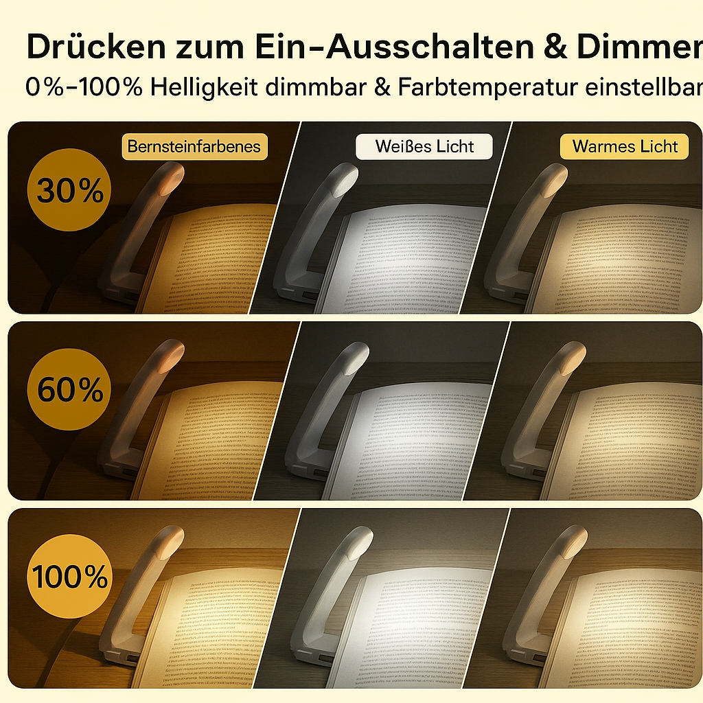 AmberGlow™ – Faltbare LED-Leselampe mit USB-Ladung
