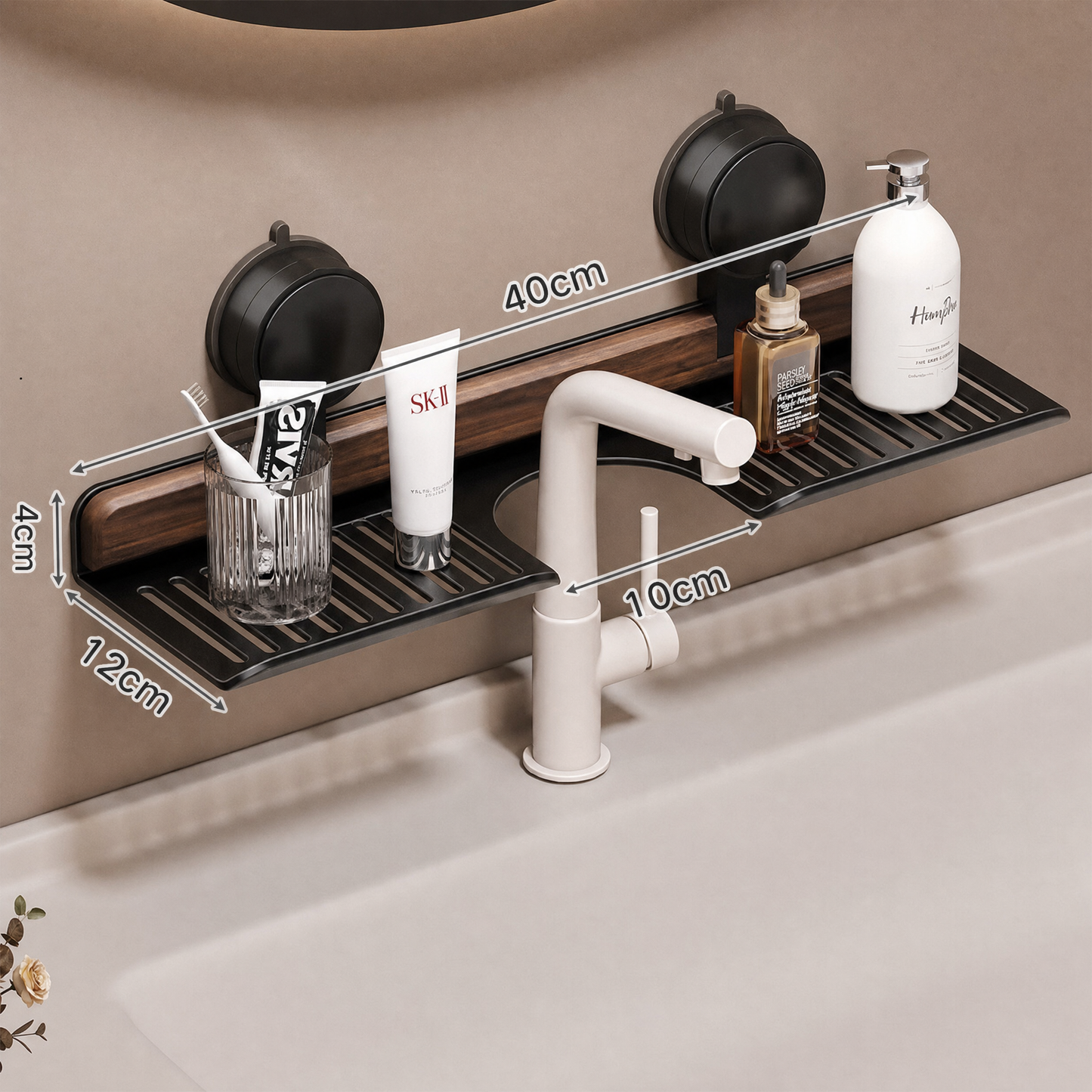 SinkShelf™ – Die elegante Saugnapf-Waschbeckenablage aus Walnuss-Holz