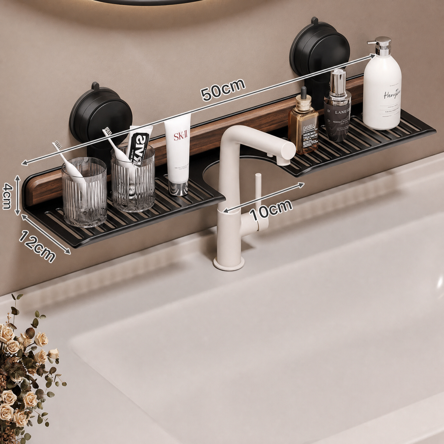 SinkShelf™ – Die elegante Saugnapf-Waschbeckenablage aus Walnuss-Holz