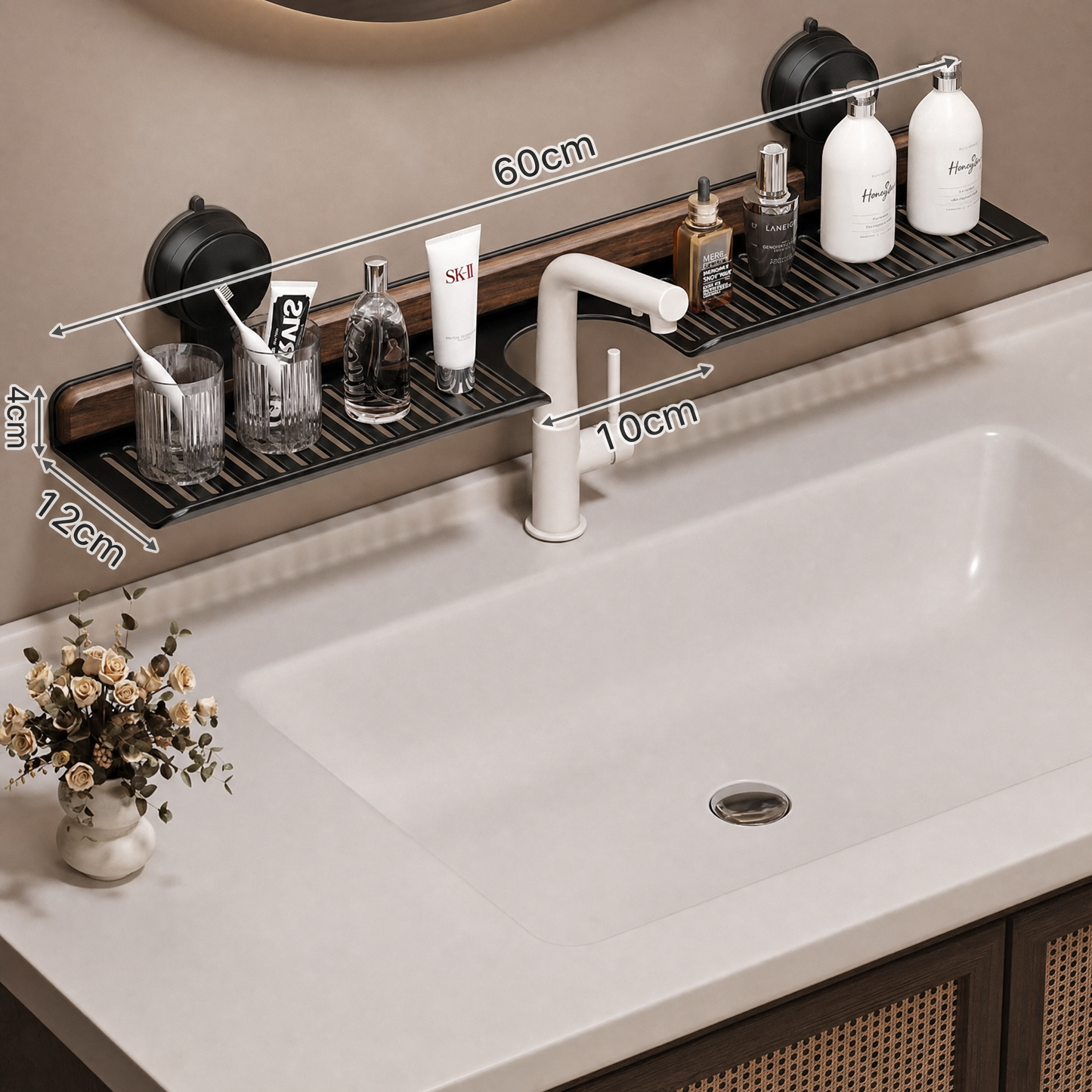 SinkShelf™ – Die elegante Saugnapf-Waschbeckenablage aus Walnuss-Holz
