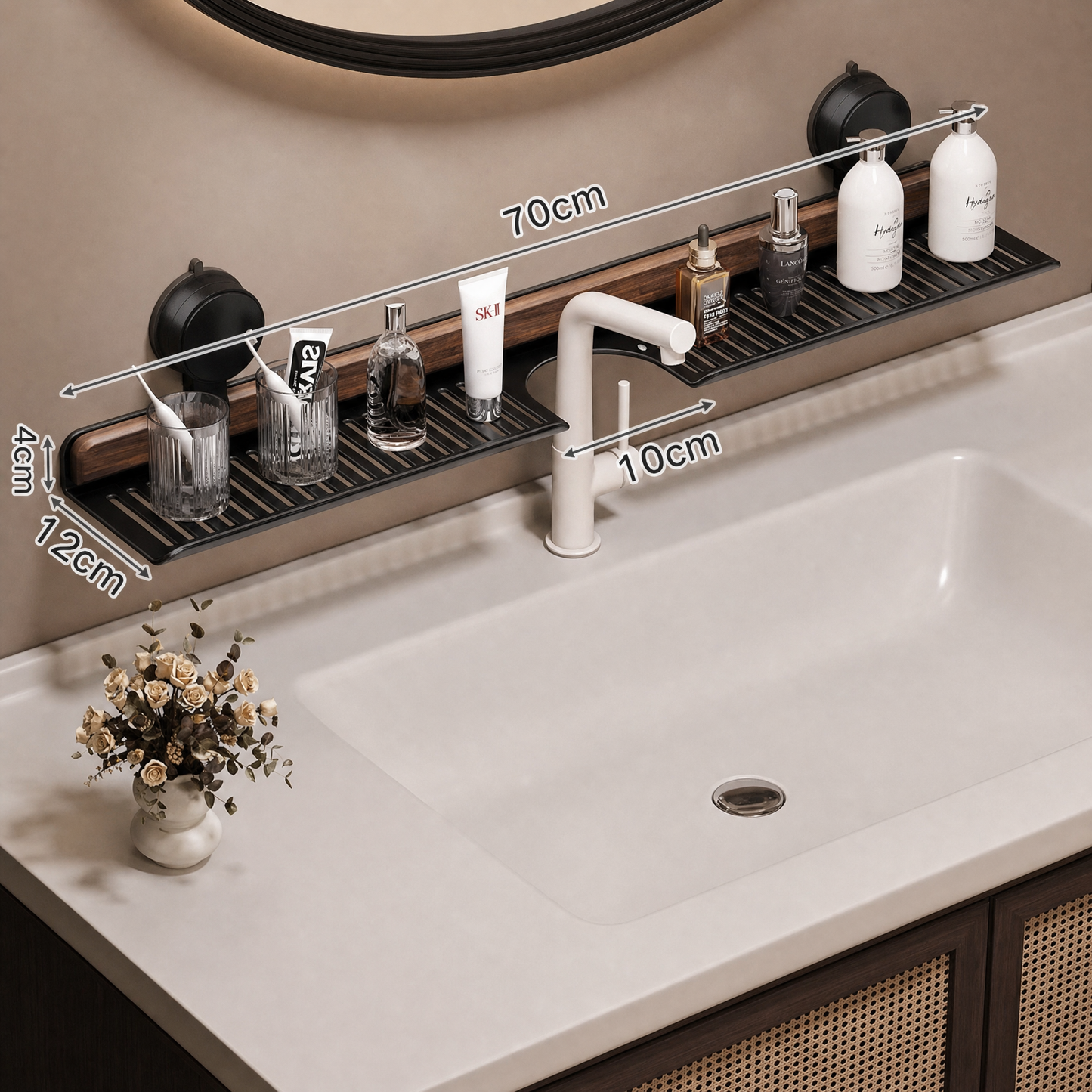 SinkShelf™ – Die elegante Saugnapf-Waschbeckenablage aus Walnuss-Holz