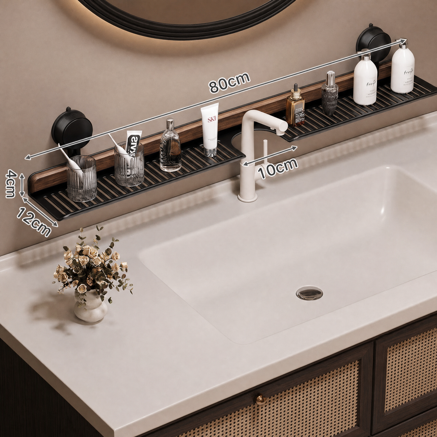 SinkShelf™ – Die elegante Saugnapf-Waschbeckenablage aus Walnuss-Holz