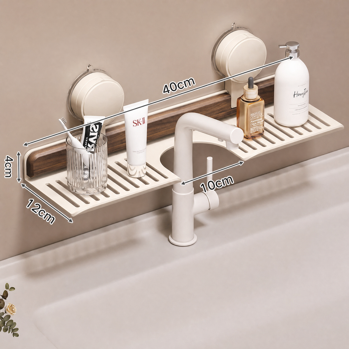 SinkShelf™ – Die elegante Saugnapf-Waschbeckenablage aus Walnuss-Holz