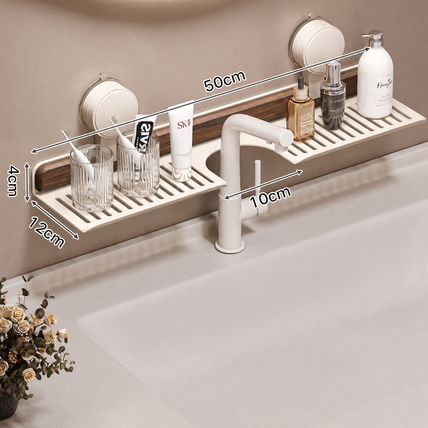 SinkShelf™ – Die elegante Saugnapf-Waschbeckenablage aus Walnuss-Holz