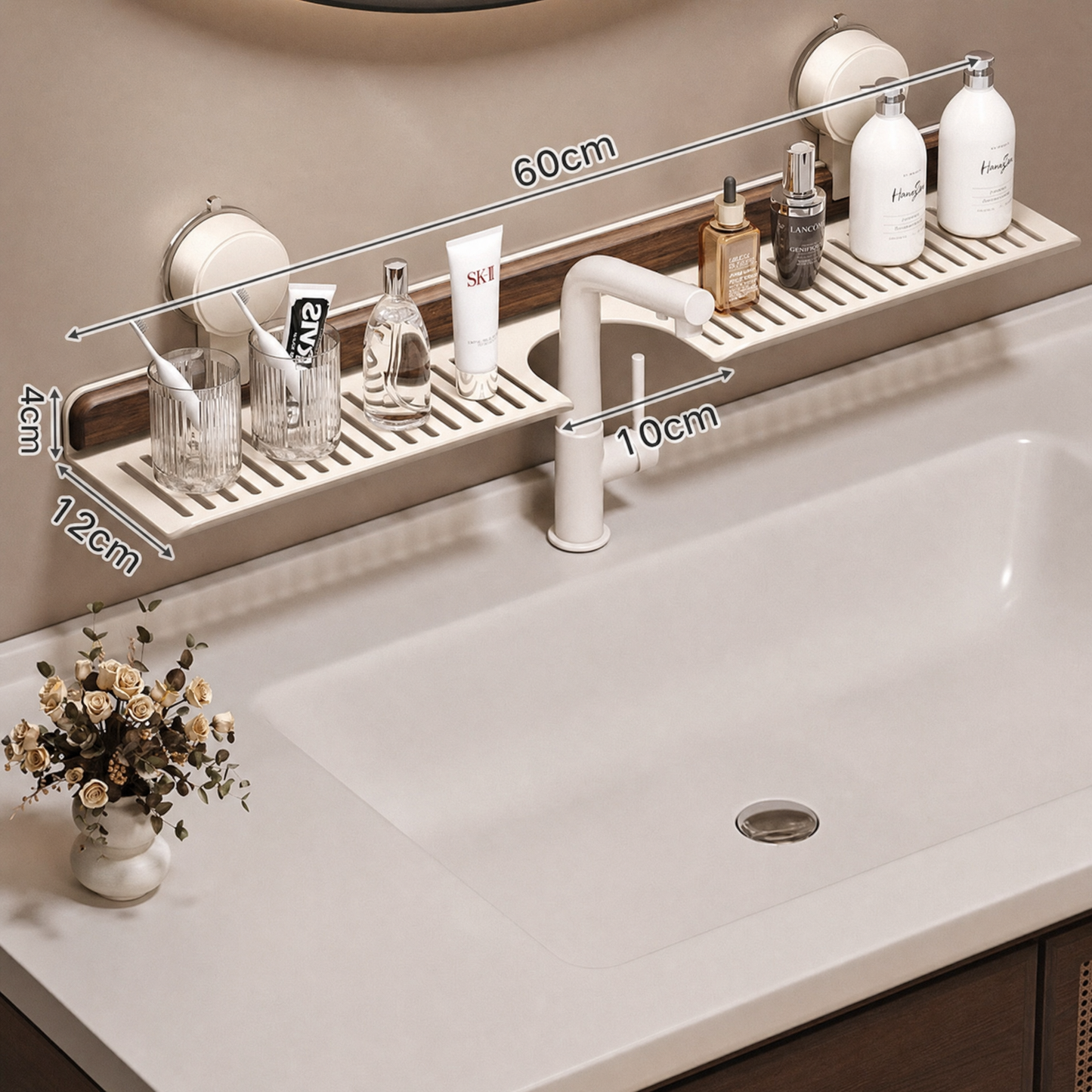 SinkShelf™ – Die elegante Saugnapf-Waschbeckenablage aus Walnuss-Holz