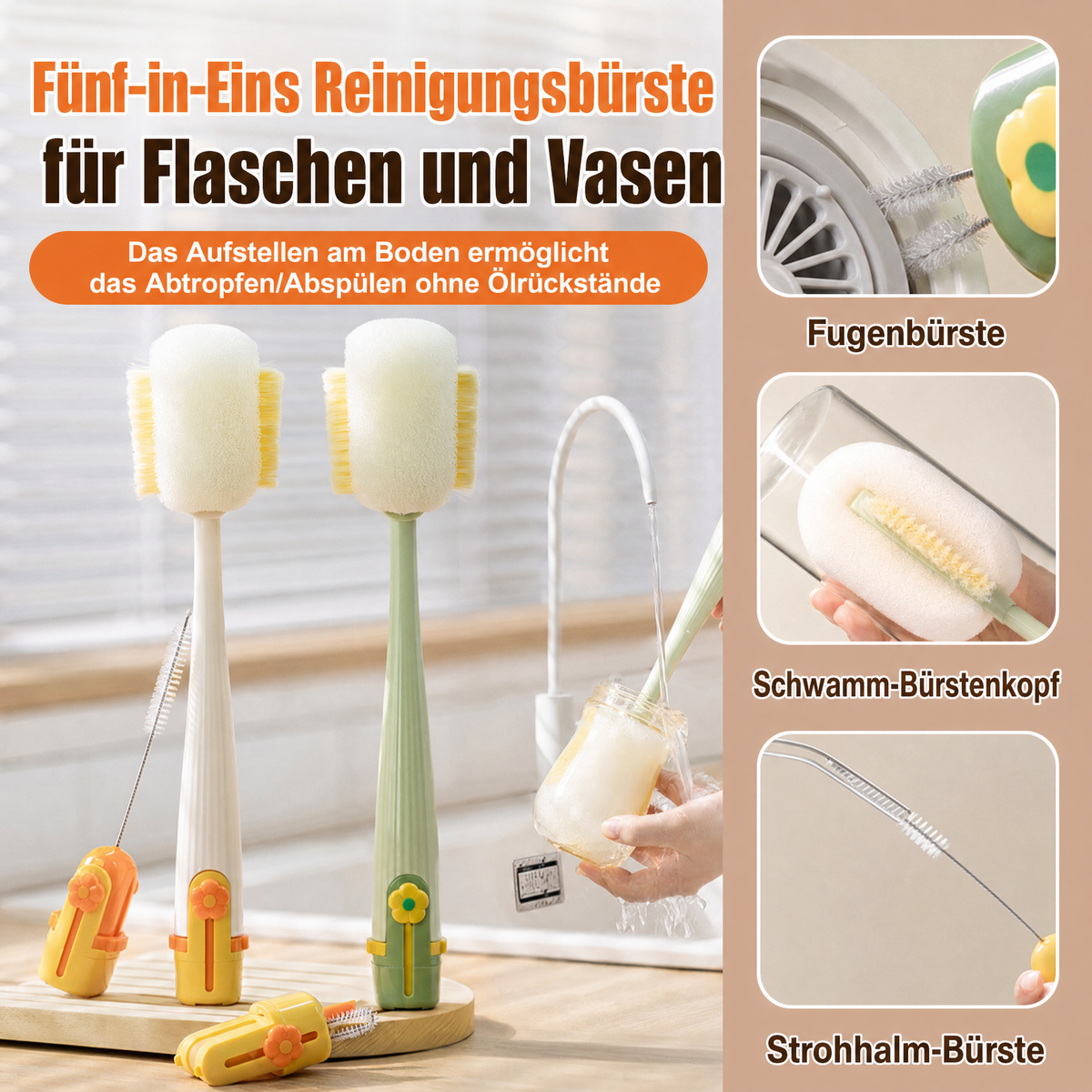 SparkleBrush™ – Die multifunktionale 5-in-1 Becher- & Flaschenbürste