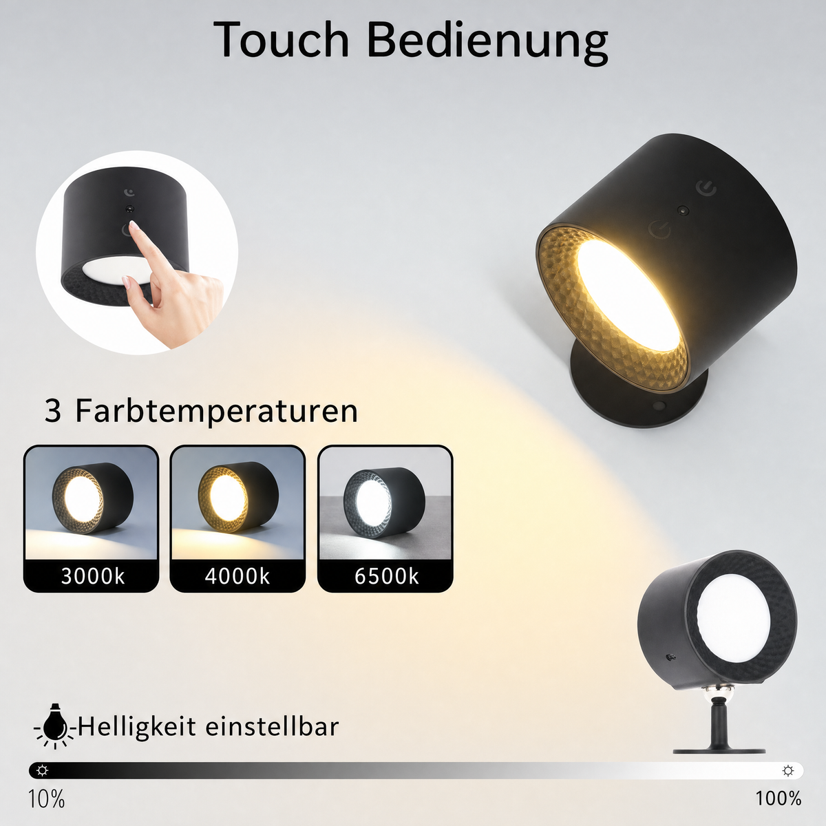 LumiGrid™ – Die 360° drehbare Akku-LED-Wandleuchte