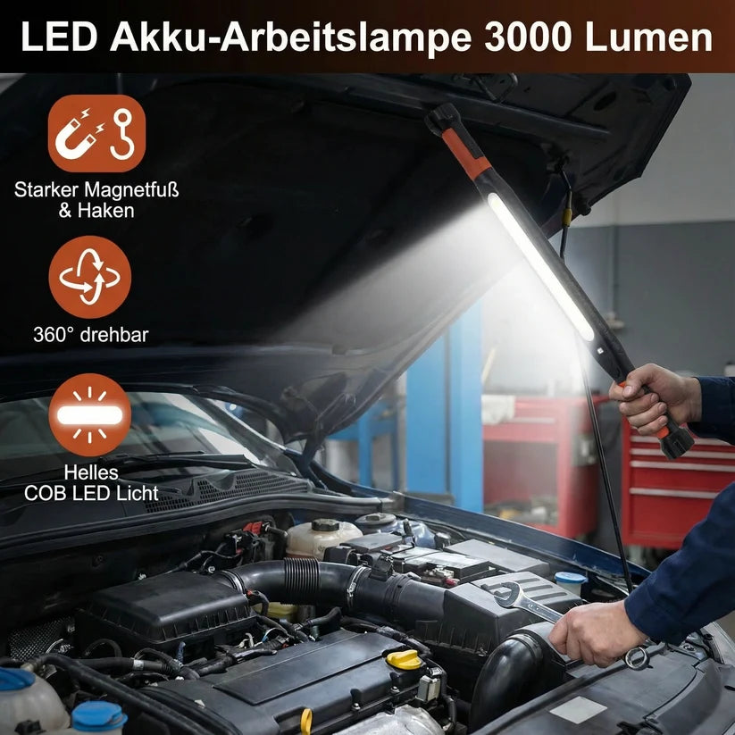 WorkBeam™ – Die 360° LED Akku-Arbeitslampe mit 3000 Lumen