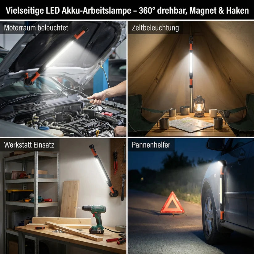WorkBeam™ – Die 360° LED Akku-Arbeitslampe mit 3000 Lumen