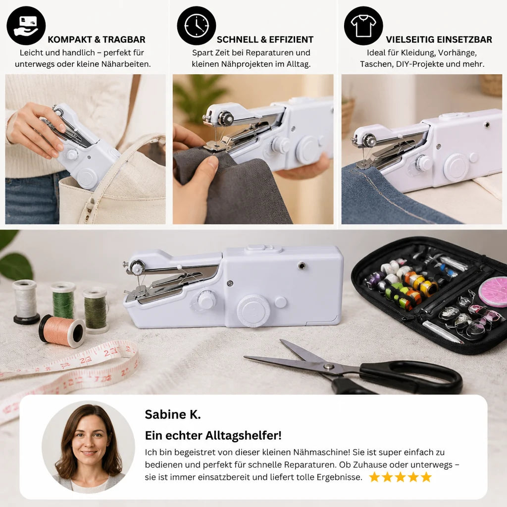 Stitchy™ – Die tragbare Mini-Nähmaschine für schnelle Reparaturen