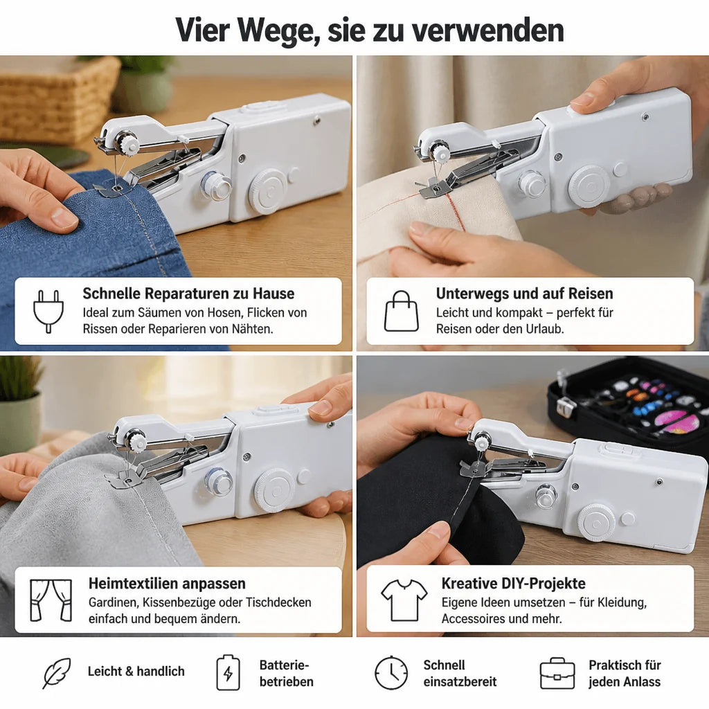 Stitchy™ – Die tragbare Mini-Nähmaschine für schnelle Reparaturen
