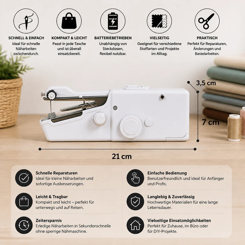 Stitchy™ – Die tragbare Mini-Nähmaschine für schnelle Reparaturen