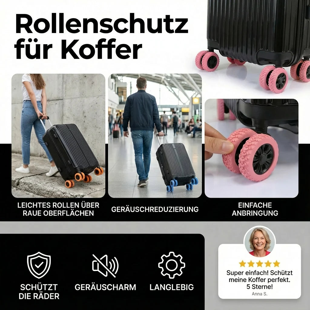 LuggageGrip™ – Der leise Silikon-Schutz für deine Kofferrollen