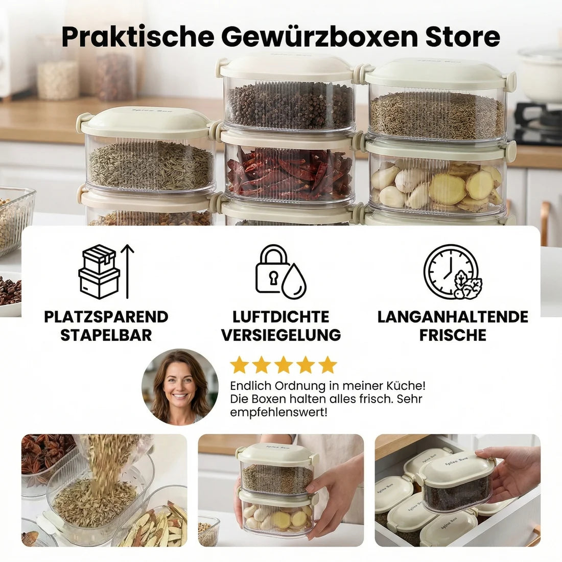 SpiceTower™ – Der stapelbare Organiser für Gewürze & Frisches